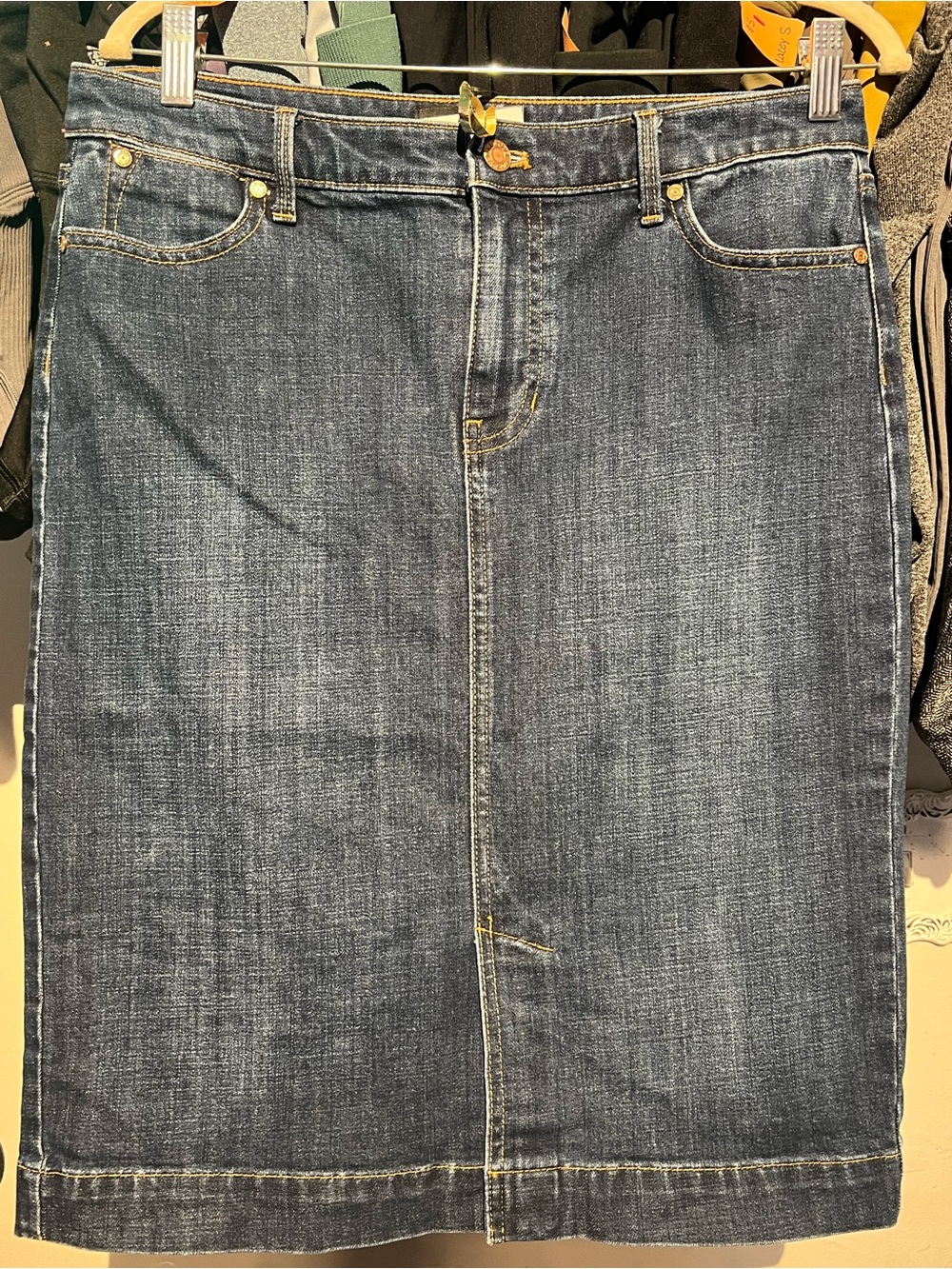 Talbots Dark Blue Straight Denim Jeans Skirt Size 10 P